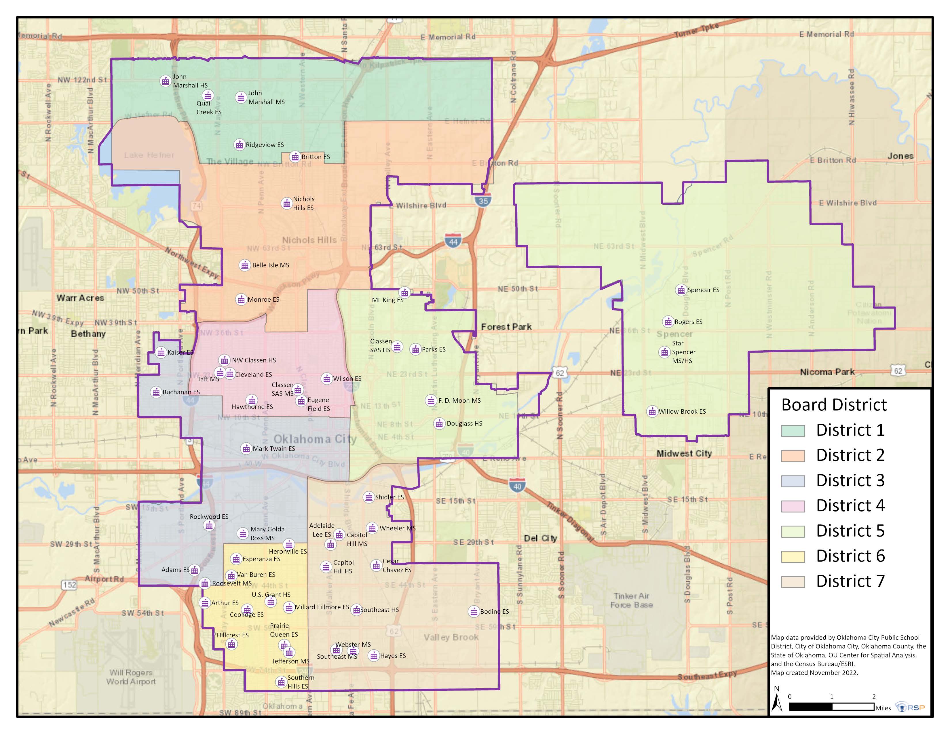 Map of All Seven OKCPS BOE Election Districts, Combined